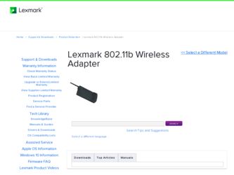 802.11b Wireless Adapter driver download page on the Lexmark site