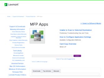 Apps driver download page on the Lexmark site