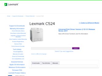 C524 driver download page on the Lexmark site