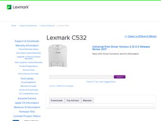 C532 driver download page on the Lexmark site