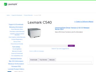 C540 driver download page on the Lexmark site