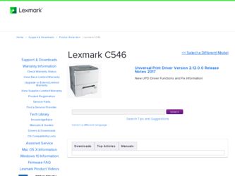 C546 driver download page on the Lexmark site