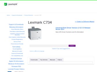 C734n driver download page on the Lexmark site