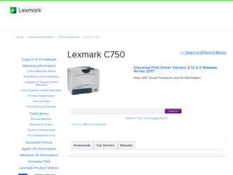 C750 driver download page on the Lexmark site