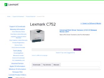 C752 driver download page on the Lexmark site