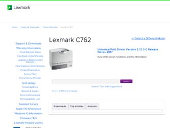 C762 driver download page on the Lexmark site