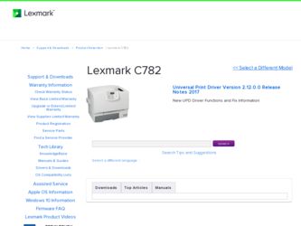 C782 driver download page on the Lexmark site