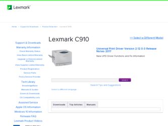 C910 driver download page on the Lexmark site