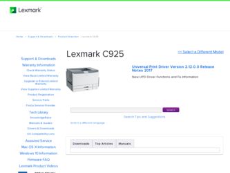 C925 driver download page on the Lexmark site