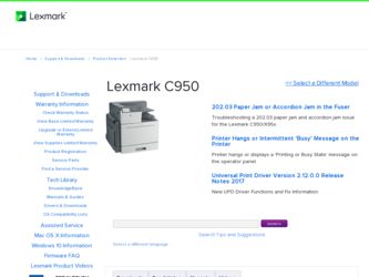C950 driver download page on the Lexmark site