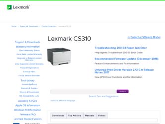 CS310 driver download page on the Lexmark site