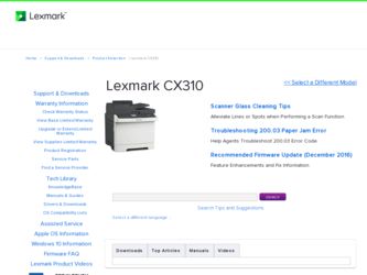 CX310 driver download page on the Lexmark site