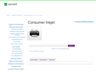 Consumer Inkjet driver download page on the Lexmark site