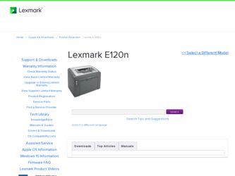 E120N driver download page on the Lexmark site