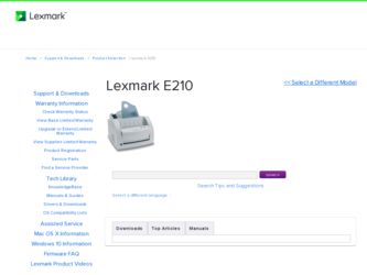 E210 driver download page on the Lexmark site