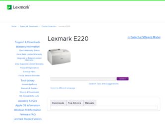 E220 driver download page on the Lexmark site