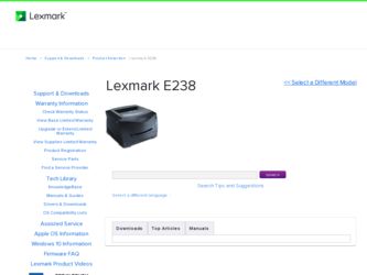 E238 driver download page on the Lexmark site