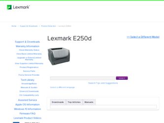 E250D driver download page on the Lexmark site