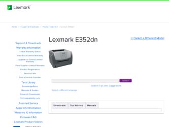 E352DN driver download page on the Lexmark site