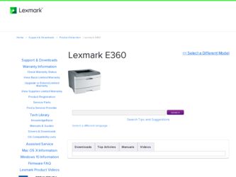 E360 driver download page on the Lexmark site