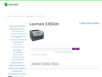 E450DN driver download page on the Lexmark site