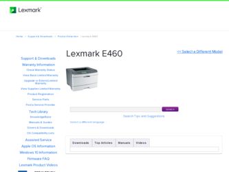 E460 driver download page on the Lexmark site
