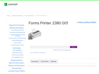 Forms Printer 2380 001 driver download page on the Lexmark site