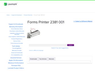Forms Printer 2381 001 driver download page on the Lexmark site