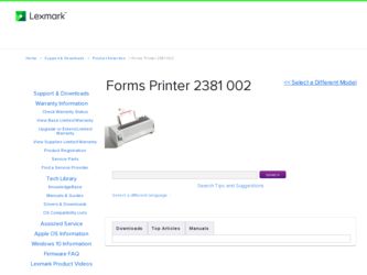 Forms Printer 2381 002 driver download page on the Lexmark site