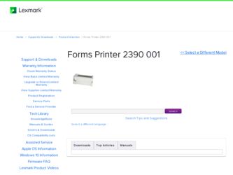 Forms Printer 2390 001 driver download page on the Lexmark site
