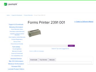 Forms Printer 2391 001 driver download page on the Lexmark site