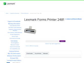 Forms Printer 2481 driver download page on the Lexmark site