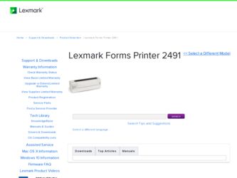 Forms Printer 2491 driver download page on the Lexmark site