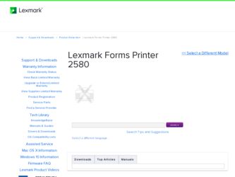 Forms Printer 2580 driver download page on the Lexmark site