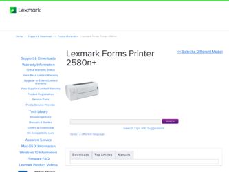 Forms Printer 2580n driver download page on the Lexmark site