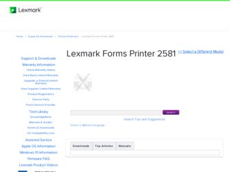Forms Printer 2581 driver download page on the Lexmark site