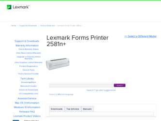 Forms Printer 2581n driver download page on the Lexmark site