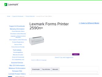 Forms Printer 2590n driver download page on the Lexmark site