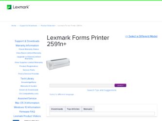 Forms Printer 2591n driver download page on the Lexmark site