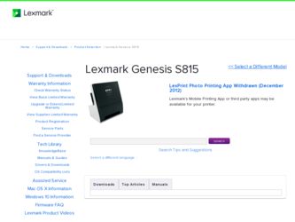 Genesis S815 driver download page on the Lexmark site