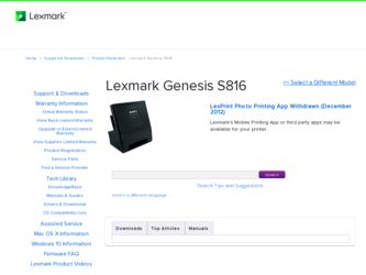 Genesis S816 driver download page on the Lexmark site