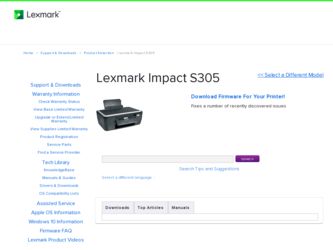 Impact S305 driver download page on the Lexmark site