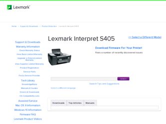 Interpret S405 driver download page on the Lexmark site