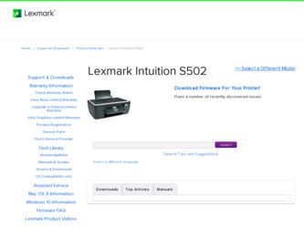 Intuition S502 driver download page on the Lexmark site