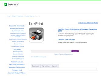 LexPrint driver download page on the Lexmark site