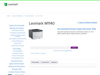 M1140 driver download page on the Lexmark site