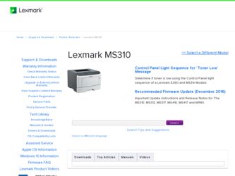MS310 driver download page on the Lexmark site