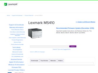 MS410 driver download page on the Lexmark site