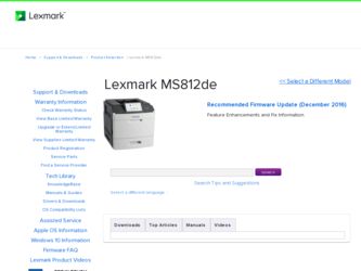 MS812de driver download page on the Lexmark site