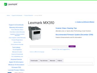 MX310 driver download page on the Lexmark site